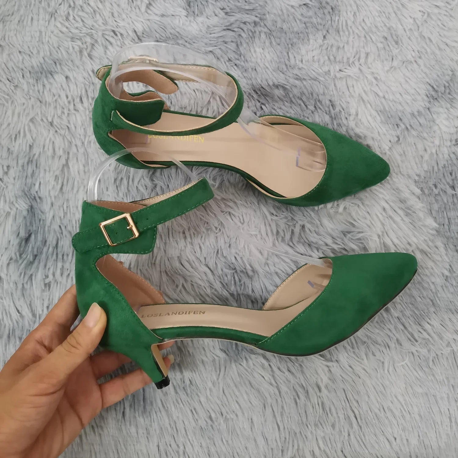 Suede Thick-Heel Open-Toe Bridal Ankle-Strap Sandals