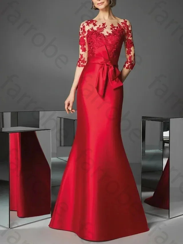 Red Satin Mermaid Mother of the Bride Dress