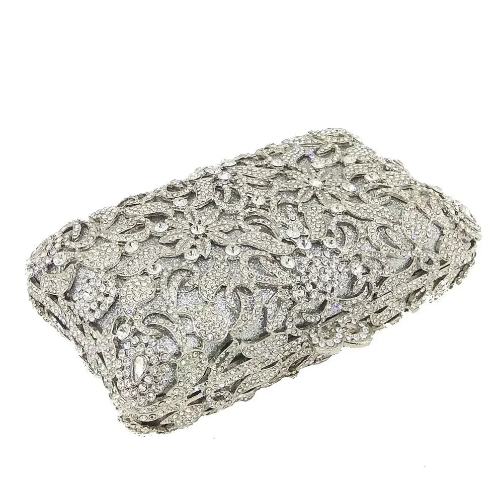 Boutique De FGG Handmade Flower Evening Bags and Clutches, Gold Rhinestone Clutch Purses and Handbags, Wedding Bridal CLutch Bag