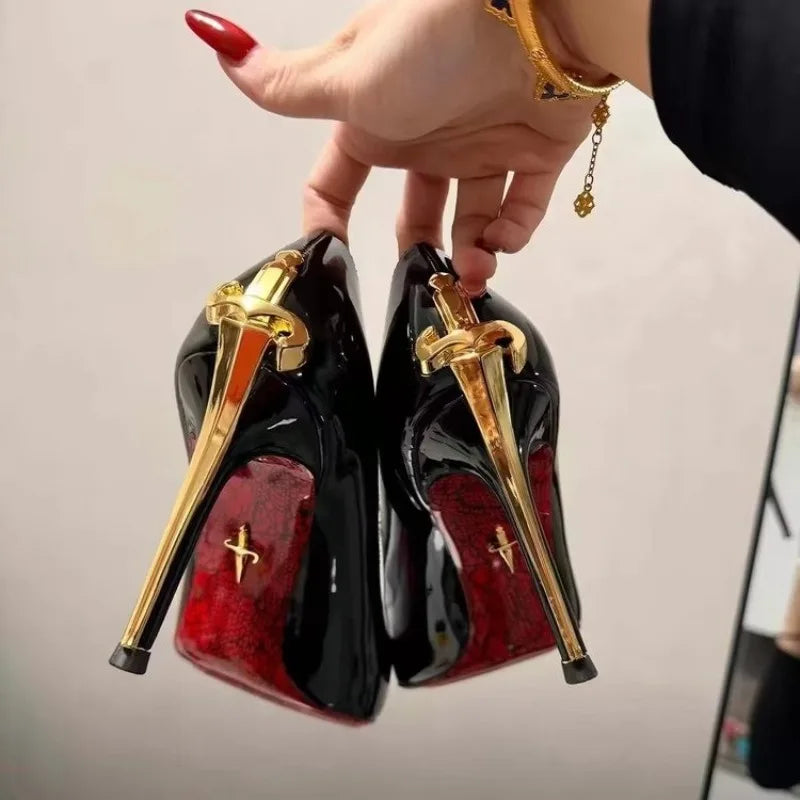 Pointed Toe Stiletto High Heels Female Royal Sister Light Mouth Patent Leather Sexy Celebrity Style Single Shoes