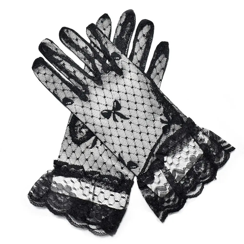 Sexy Dress Party Lace Glove Summer Sunscreen Mittens Women Mesh Bow Lace Gloves Paragraph Wedding Bride Gloves Full Finger Girls