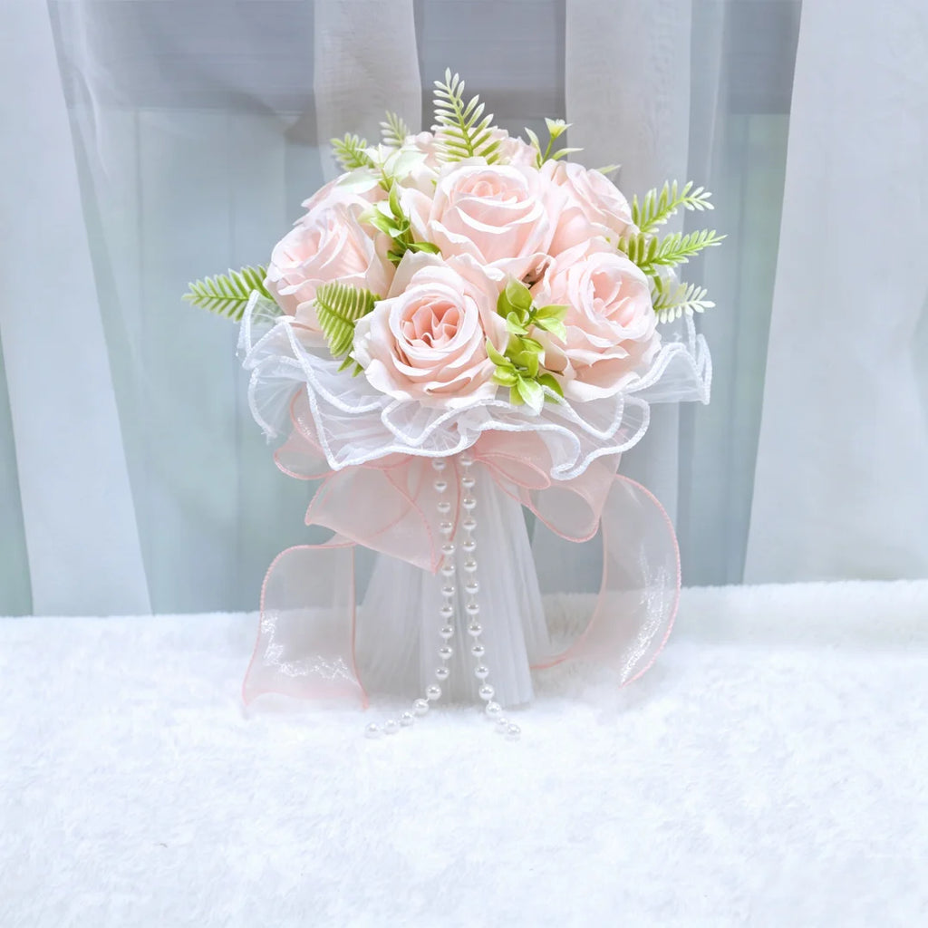 Artificial Bridal Bouquet Pearl Roses Wedding Bridesmaid Bouquet Valentine's Day Decoration Gift Romantic Wedding Accessories