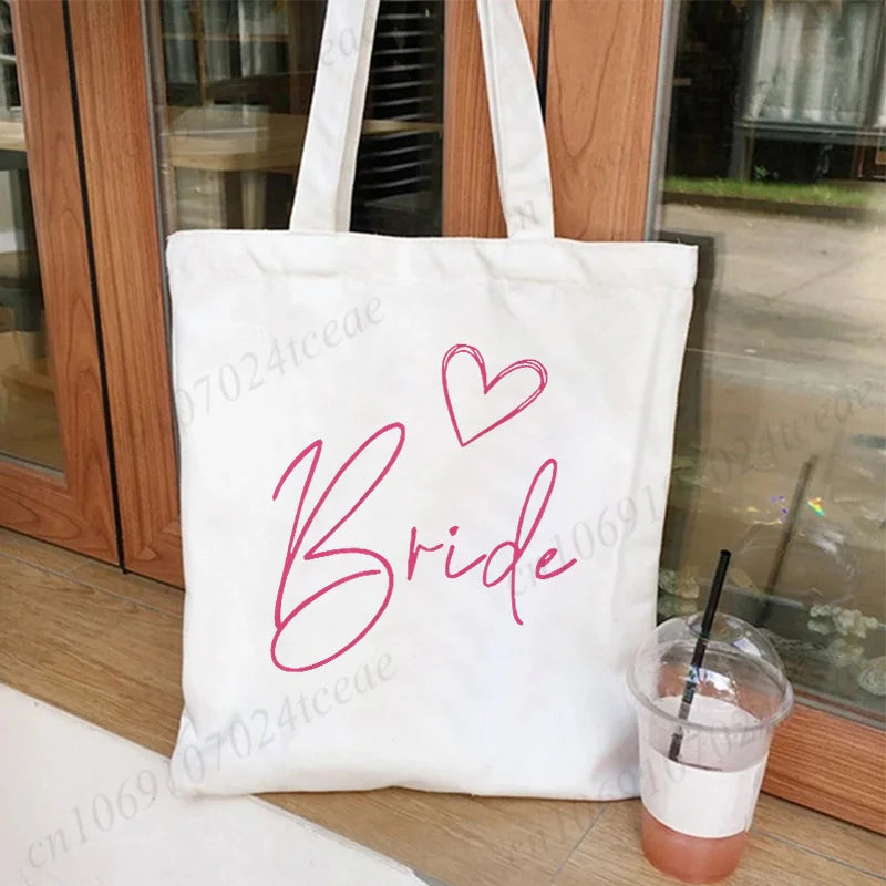 Bridal Shower Team Bride Canvas Tote Bag Bachelorette Hen Party Large Capacity Shoulder Shopping Bags Wedding Bridesmaid Handbag
