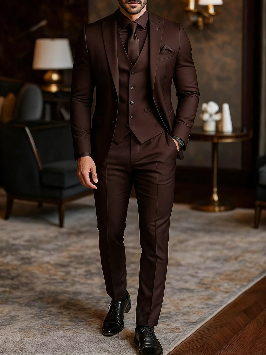 Men 3 Piece Suit Wedding Tuxedo For Groom Slim Fit Suit With Vest  Black Formal Suit Business Men Suits