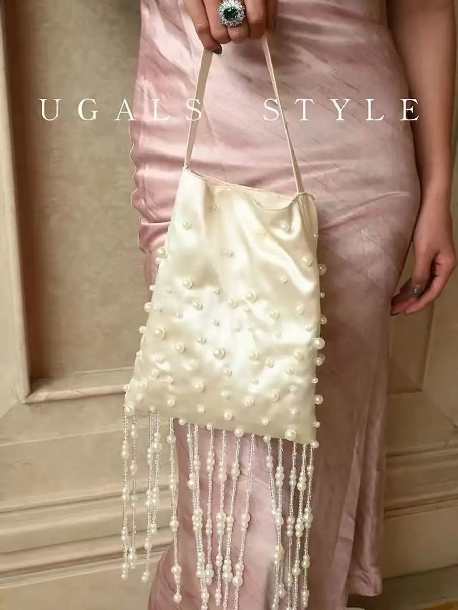 Pearl Beading Tassel Clutch Purse Wedding Party Exquisite Banquet Bag Beads Beaded Women Handbag Luxury Fashion Evening Bag