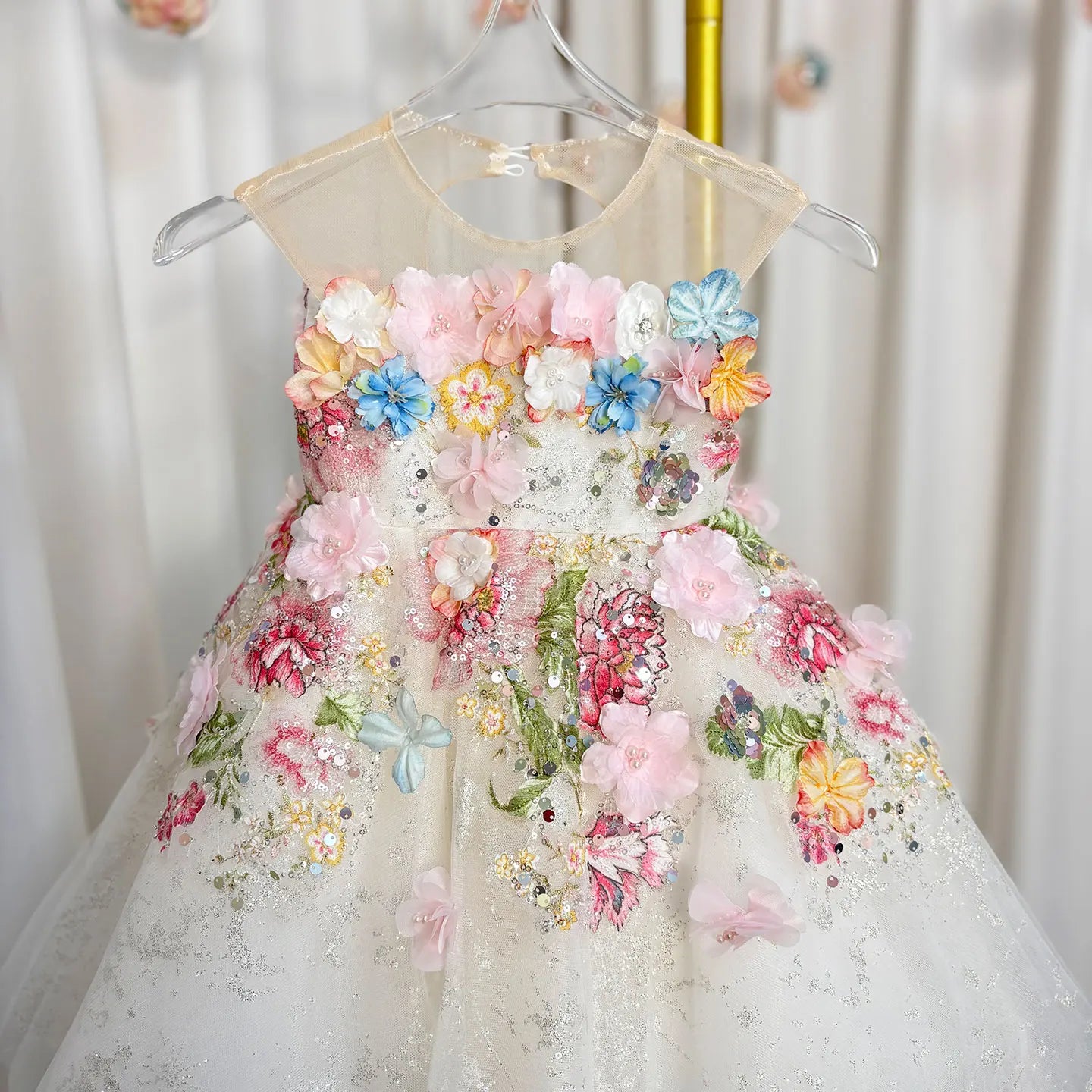 Crystal Lace Tulle Ball Gown Flower Girl Dress