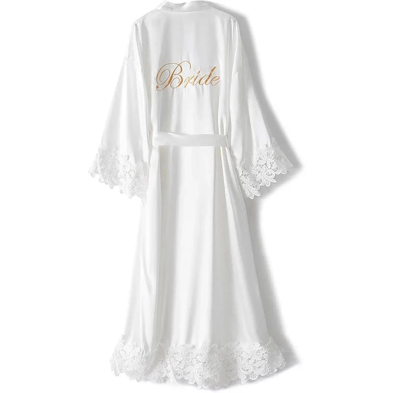 4 Pcs Bride Robe for Wedding Day Set Bridal Robe with Slippers Lace Trim Wedding Robe for Bridal Bachelorette Party