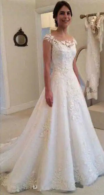 Vintage Lace Cap Sleeve A-Line Wedding Dress