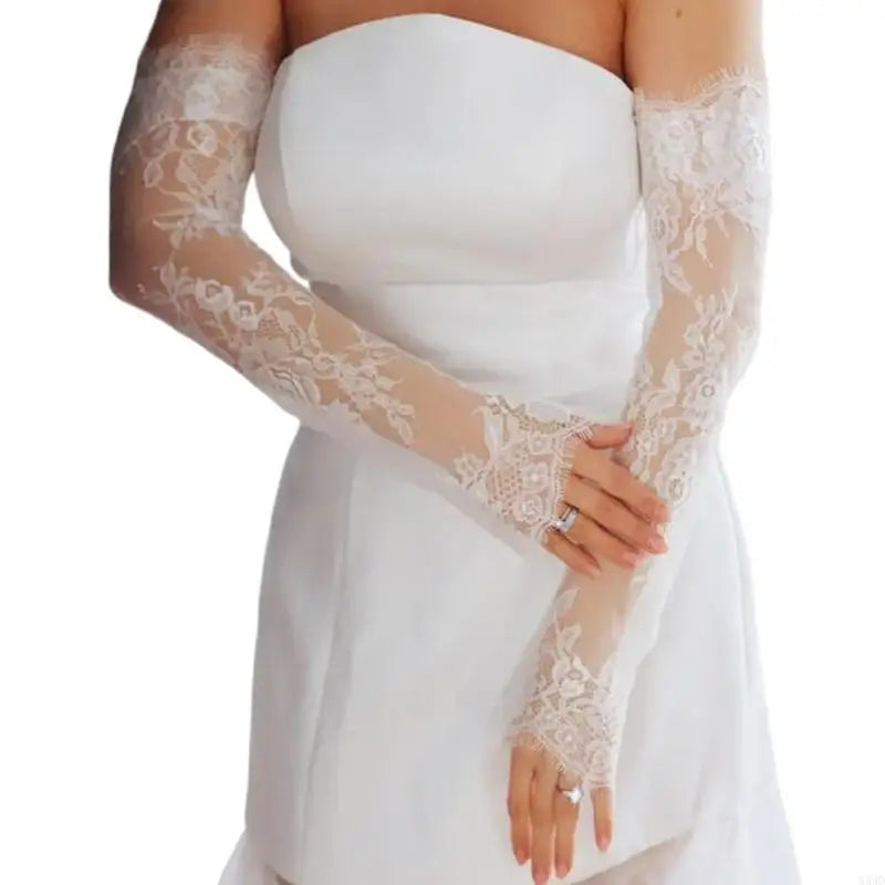 Long Sheer Bridal Gloves Elegant Lace Flower Fingerless Arm Sleeves for Weddings