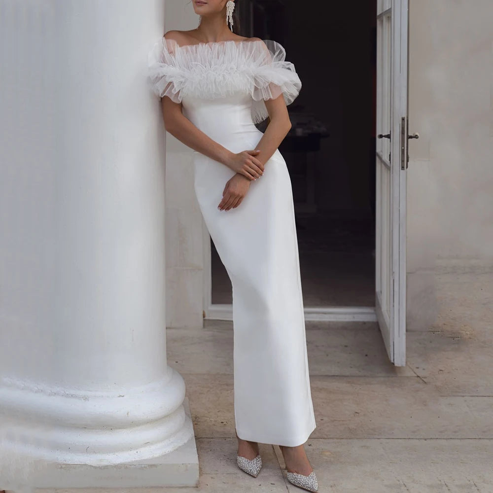 Ankle Length Off-Shoulder Sheath Wedding Dress