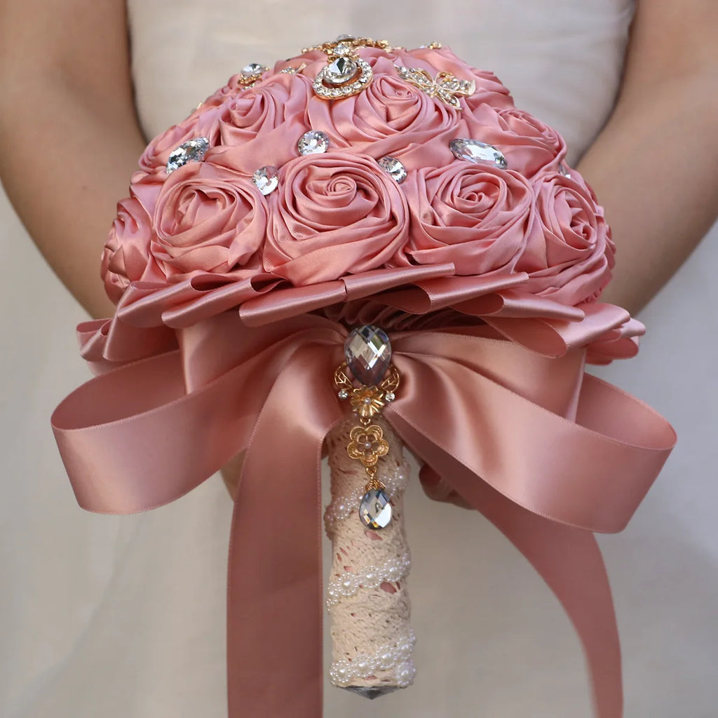 Pink Bridal Wedding Bouquet Artificial Silk Rose Flower Bouquet