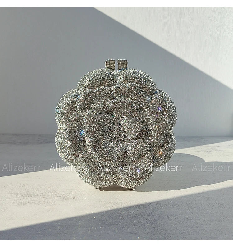 Rose-Shaped Crystal Bridal Clutch