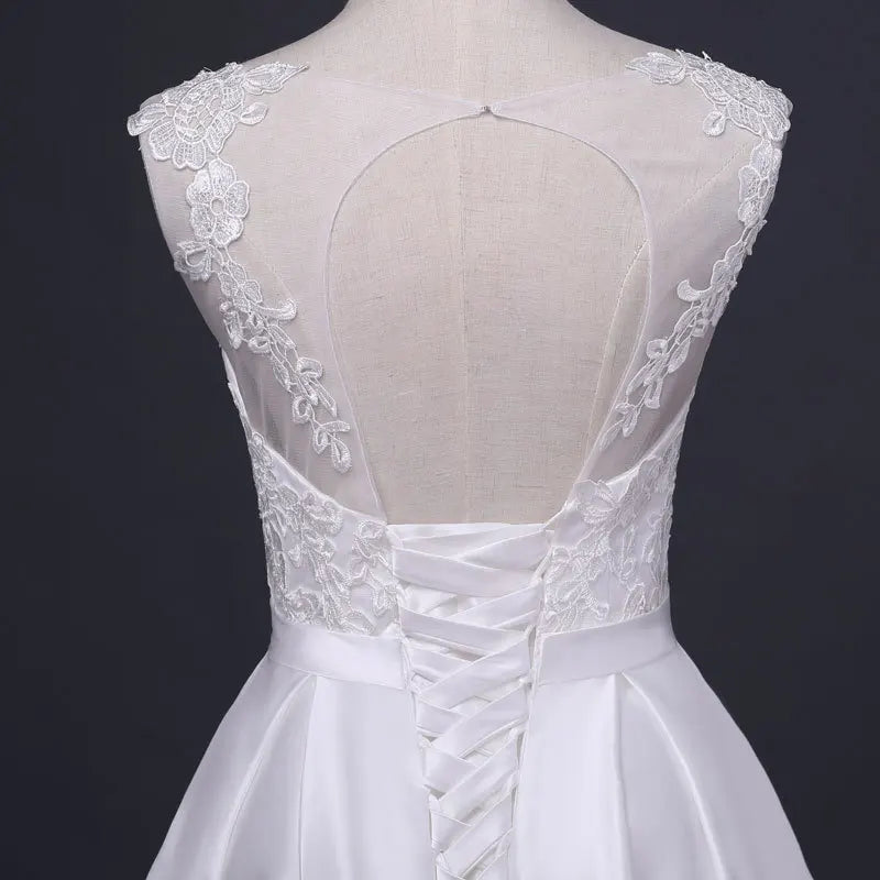 White Satin Embroidered Lace Backless Dress