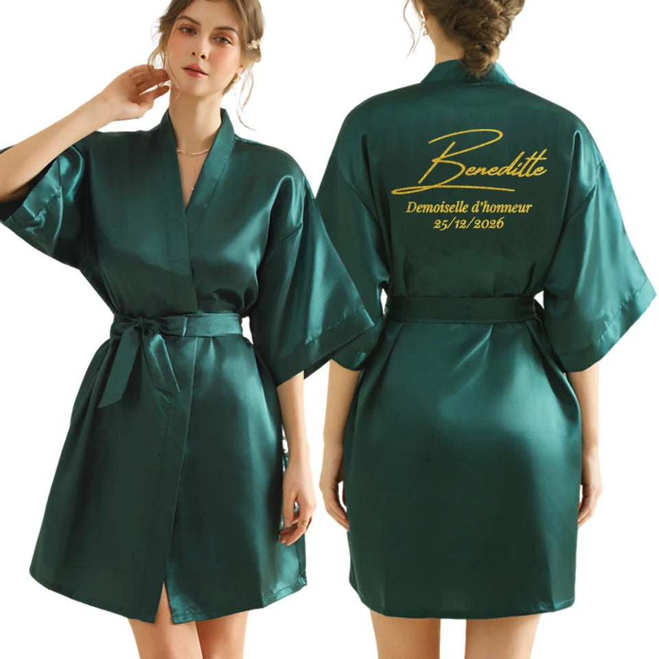 Personalized Text Logo Wedding Bathrobe Bridal Robe Bride Bridesmaid Wedding Robes Woman Bachelorette Hen Party