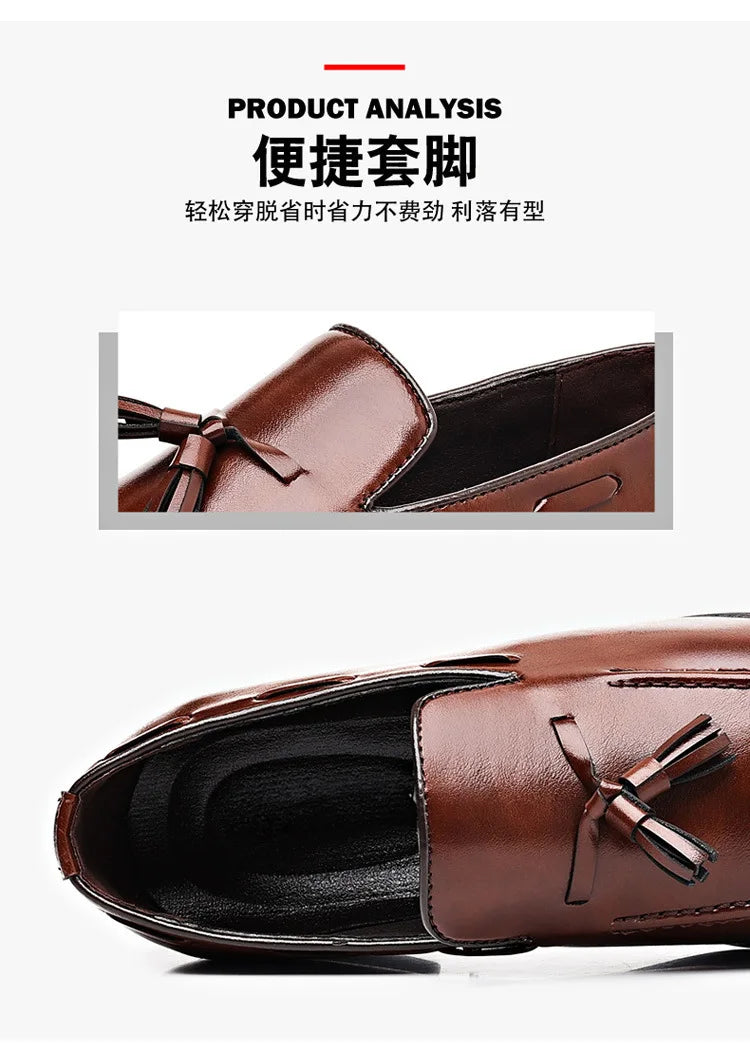 2026 New Large Size Men's Leather Shoes Business Formal Casual Wedding Knot Shoes round Toe Flat Heel Rubber Outsole
