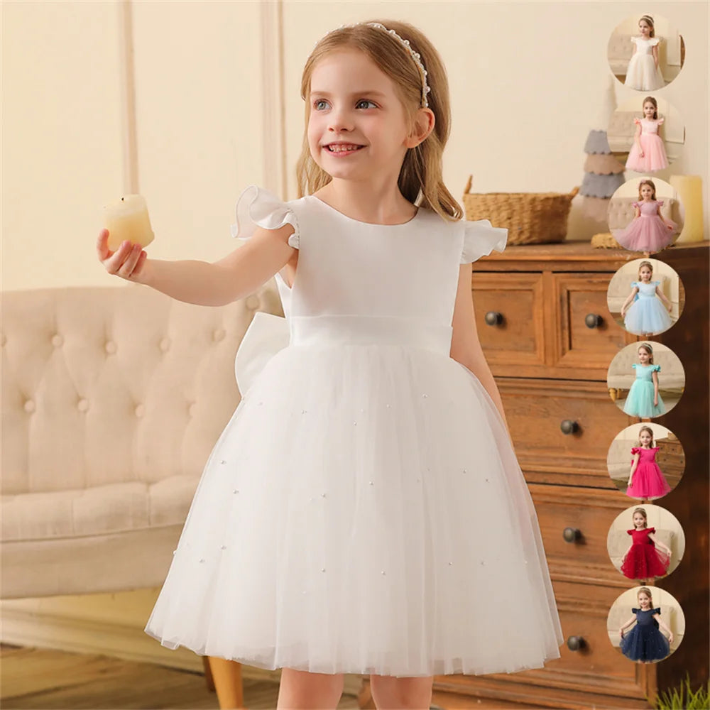 Backless Bow Flower Girl Tulle Dress