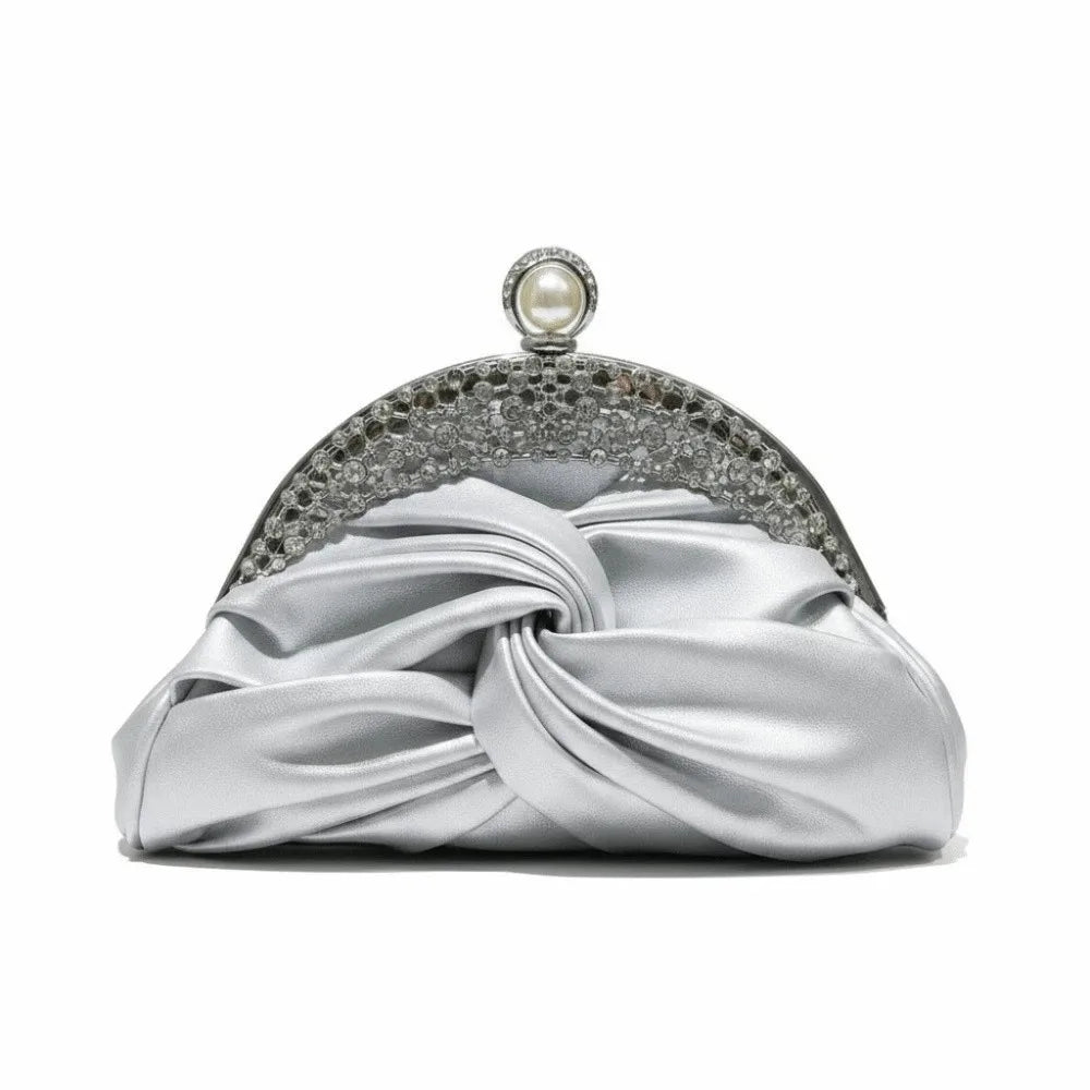 Sparkly Rhinestone Evening Clutch Pleated Satin-like Bridal Wedding Purse Glittery Chic Luxury Party Pochette Bride