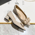 Big Size35-43 Women Pointed Toe Dress Shoes Diamond Bow-knot Buckle Design Med Heel Pumps Chunky Heels Bride Wedding Party Shoe