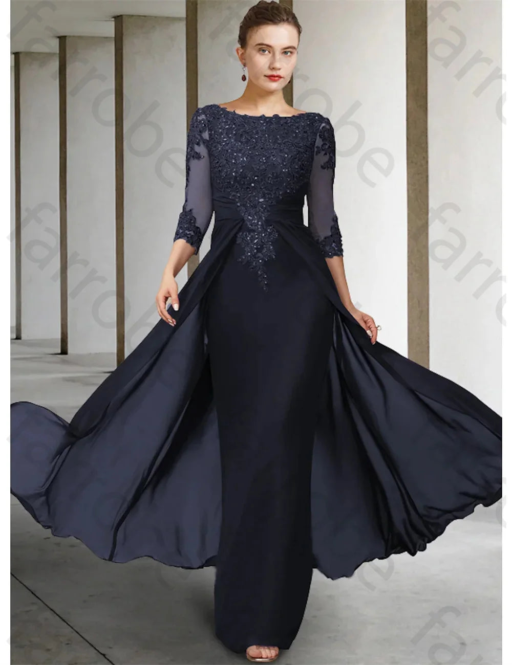 Customized Mother of The Bride Dresses Classic Wedding Party Dress Lace Appliques 3/4 Length Sleeve Floor Length for women Gown