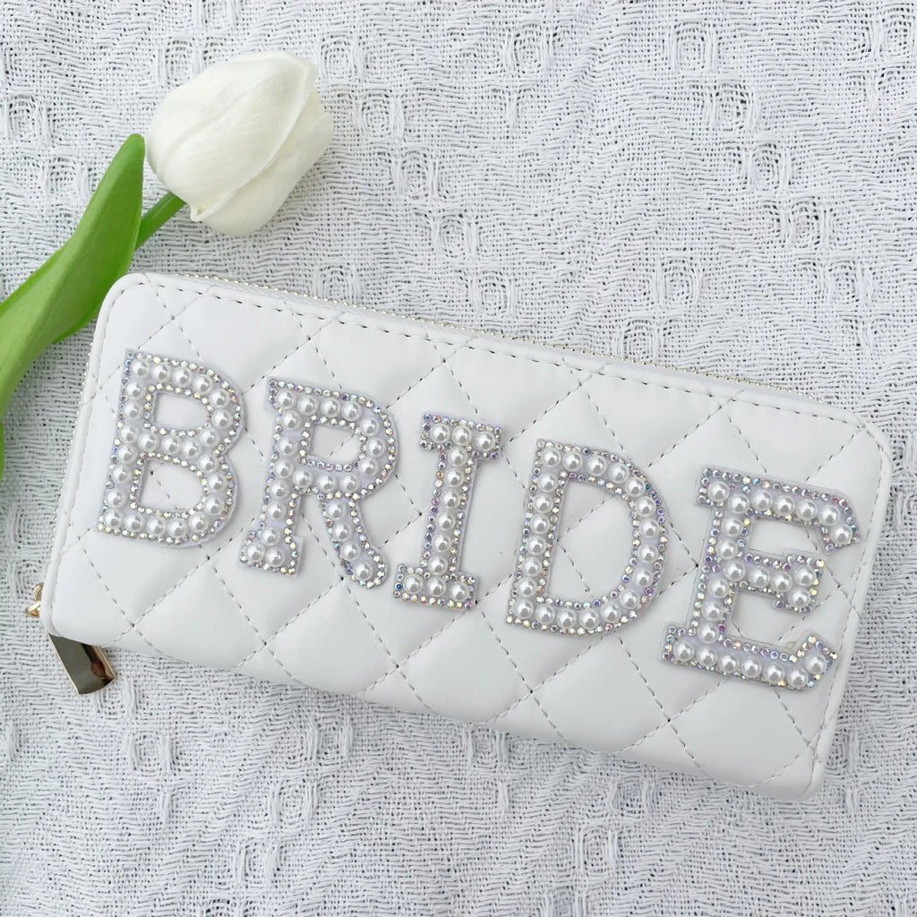 Luxury Bride Clutch Purse Boho Women Wallet  PU Wallet White Coin Purse Letter Wallet Creative Bridesmaid Storage Bag Gift