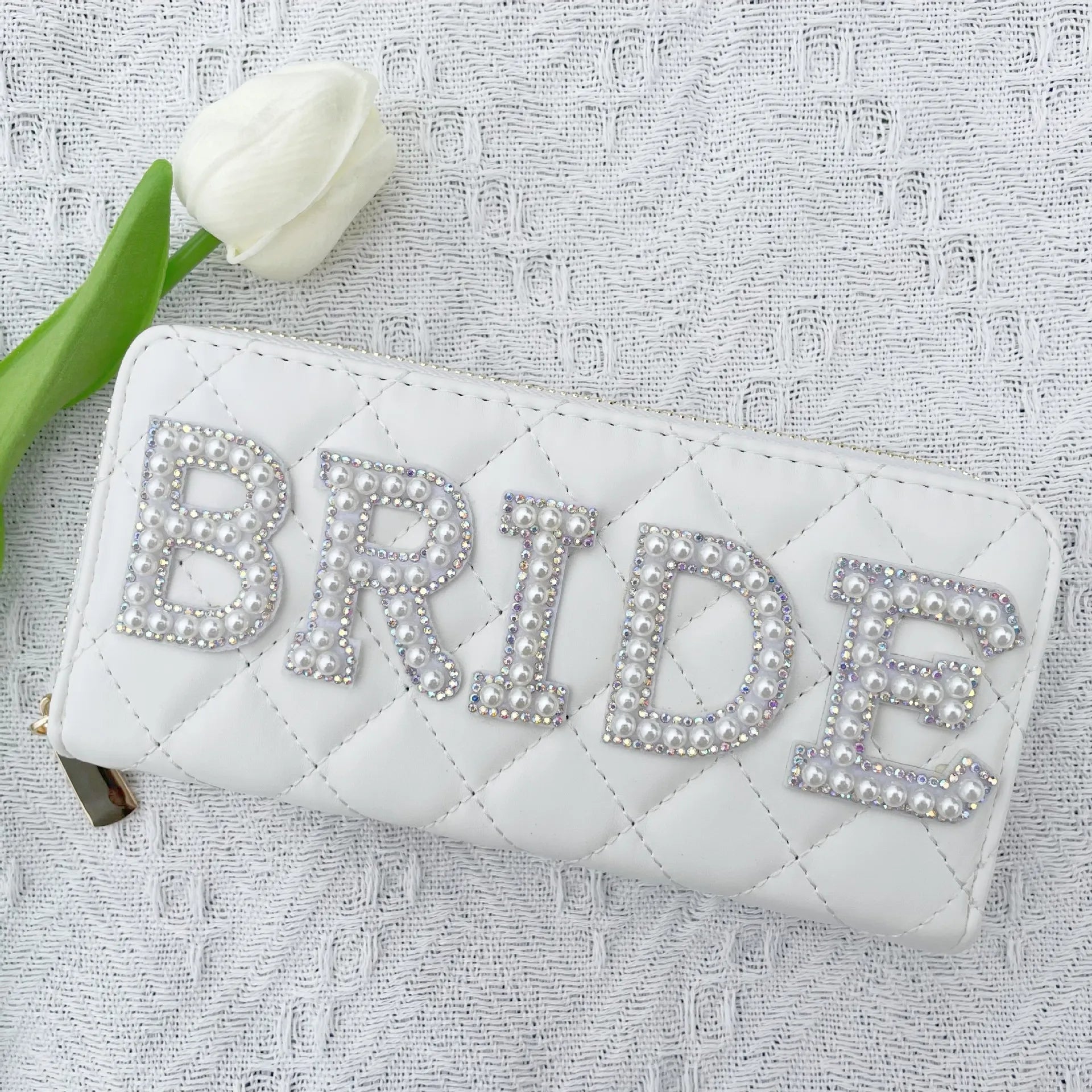 Luxury Bride Clutch Purse Boho Women Wallet  PU Wallet White Coin Purse Letter Wallet Creative Bridesmaid Storage Bag Gift