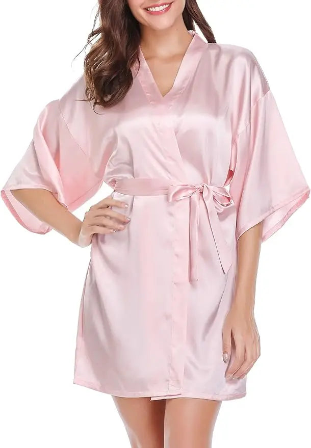 Short Satin Kimono Bridal Robe