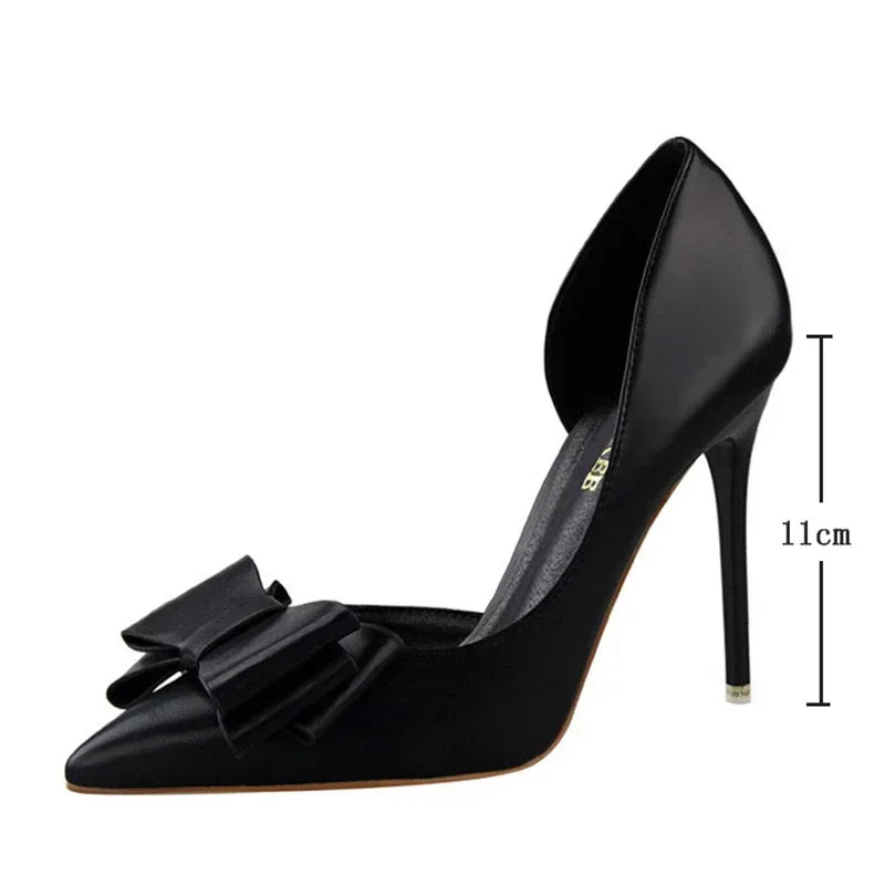 Spring Party Elegant Pink Butterfly-Knot High Heels Women Fashion Wedding Dress Pumps Side Hollowed Stiletto Shoes
