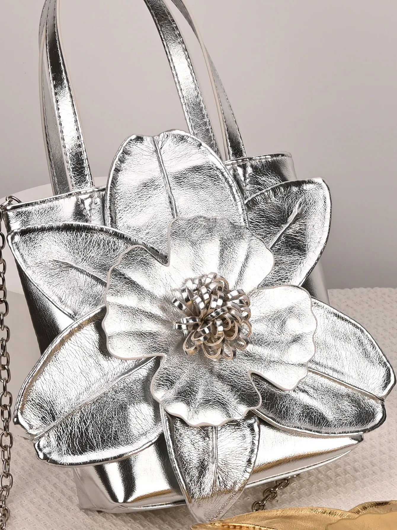 3D Floral Soft PU Leather Women Bucket Handbag Wedding Purse Dress Party Evening Bridal Clutch Bag