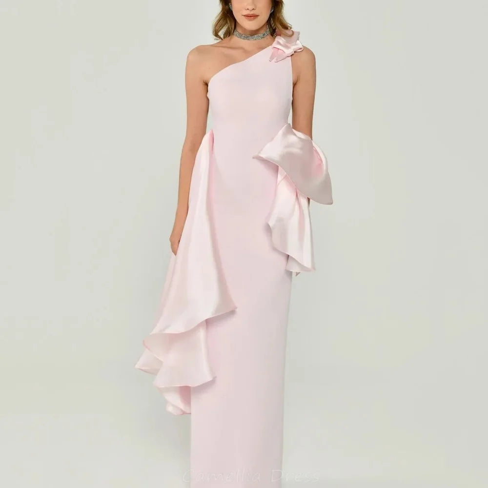 One Shoulder Contrast Bow Mother of the Bride Dress