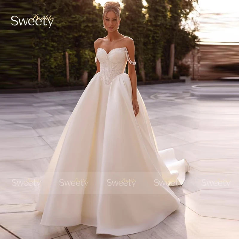 Beaded Satin Ball Gown Wedding Dress