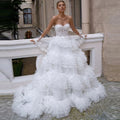 Ruched Tulle Strapless Applique Wedding Dress