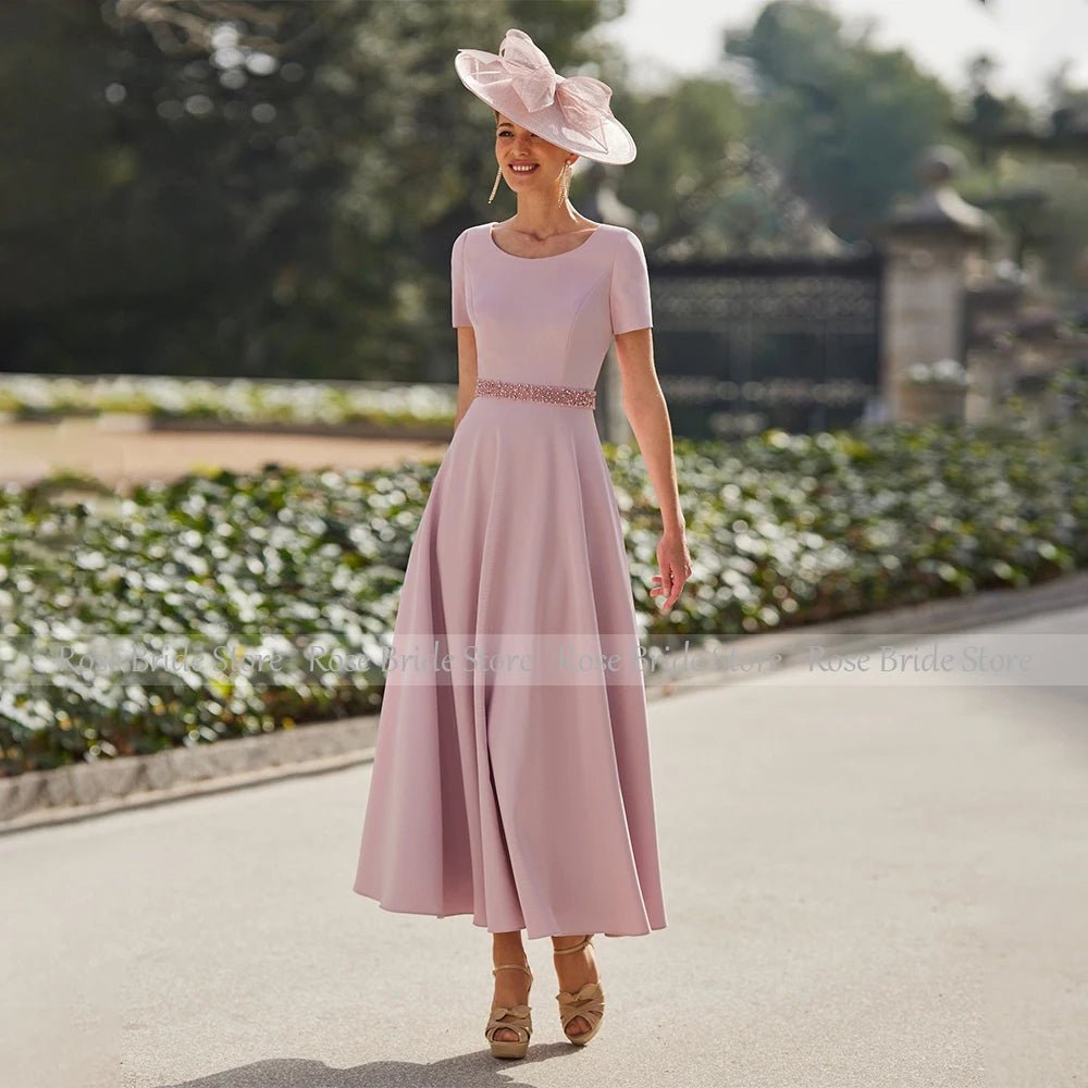 A-Line Beaded Mother of the Bride Dress with Short Sleeves - Luzilly Bridal & Apparel