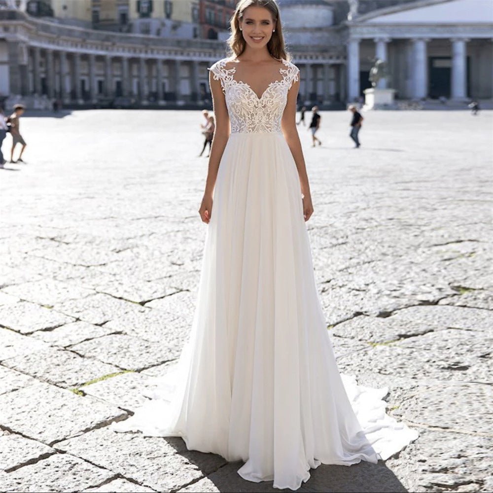 V-Neck Chiffon Wedding Dress - Luzilly Bridal & Apparel