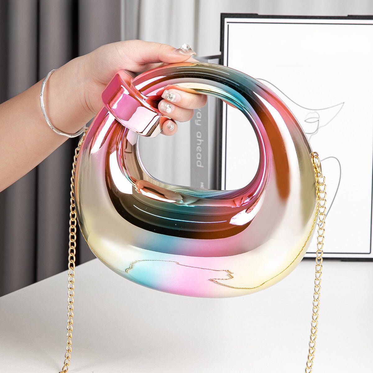 Acrylic gold box, goose egg shaped party purse, cloud shell evening clutch purse, messenger bag, clutch purse party, prom bag, party purse, prom bags clutch, Wedding purse - Luzilly Bridal & Apparel
