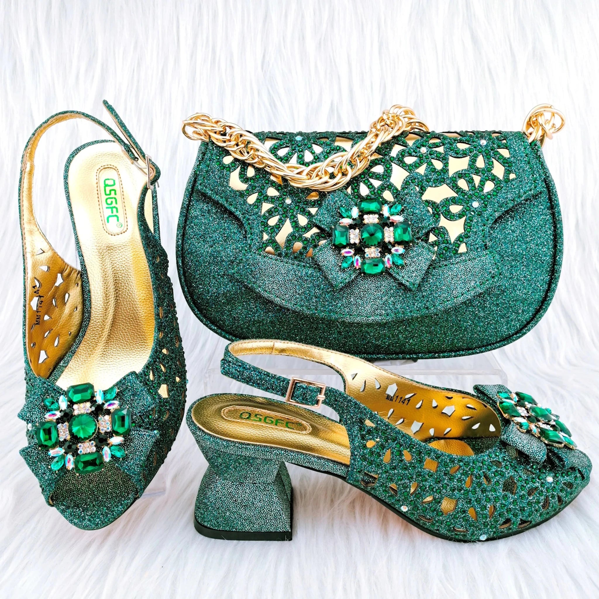 African Wedding Shoes and Bag Set HGY1-46 - Luzilly Bridal & Apparel