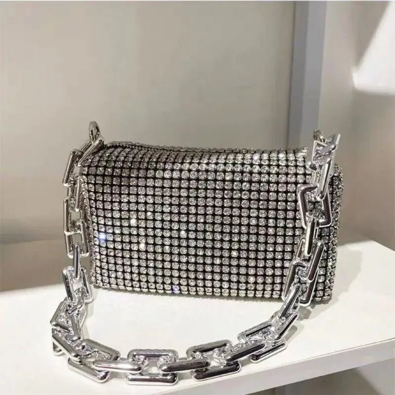 Allover Rhinestone Bucket Bag | Glitter Chain Prom Purse & Women's Mini Crossbody Bag (Sparkling Evening Handbag) - Luzilly Bridal & Apparel