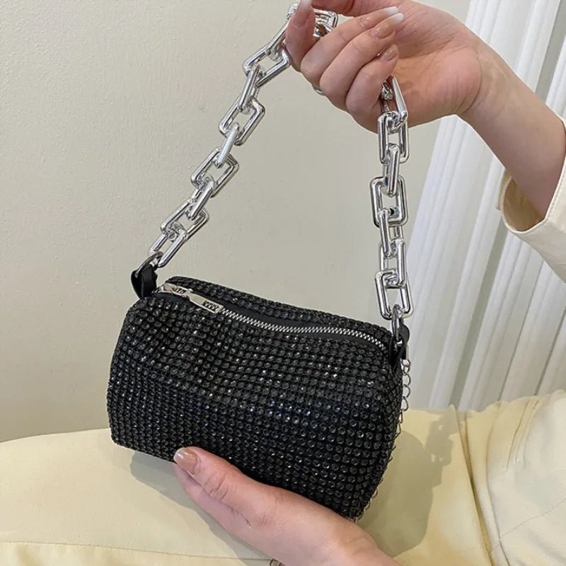 Allover Rhinestone Bucket Bag | Glitter Chain Prom Purse & Women's Mini Crossbody Bag (Sparkling Evening Handbag) - Luzilly Bridal & Apparel