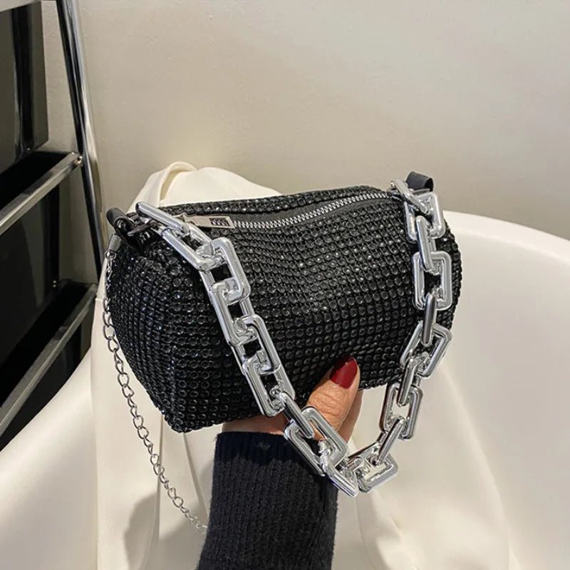 Allover Rhinestone Bucket Bag | Glitter Chain Prom Purse & Women's Mini Crossbody Bag (Sparkling Evening Handbag) - Luzilly Bridal & Apparel