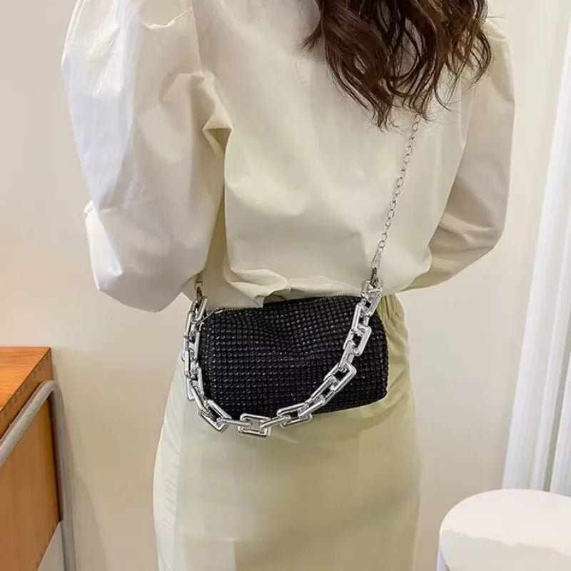 Allover Rhinestone Bucket Bag | Glitter Chain Prom Purse & Women's Mini Crossbody Bag (Sparkling Evening Handbag) - Luzilly Bridal & Apparel