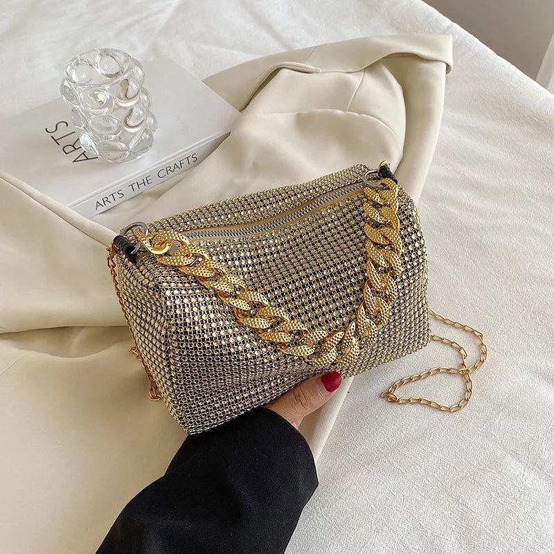 Allover Rhinestone Bucket Bag | Glitter Chain Prom Purse & Women's Mini Crossbody Bag (Sparkling Evening Handbag) - Luzilly Bridal & Apparel