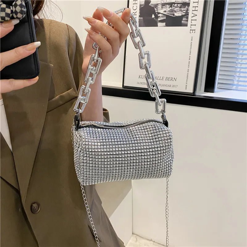 Allover Rhinestone Bucket Bag | Glitter Chain Prom Purse & Women's Mini Crossbody Bag (Sparkling Evening Handbag) - Luzilly Bridal & Apparel