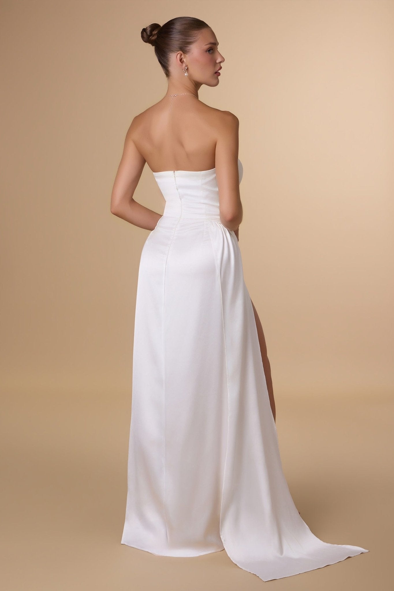 Amoris T215W Strapless Satin Side-Sash Wedding Dress - Luzilly Bridal & Apparel