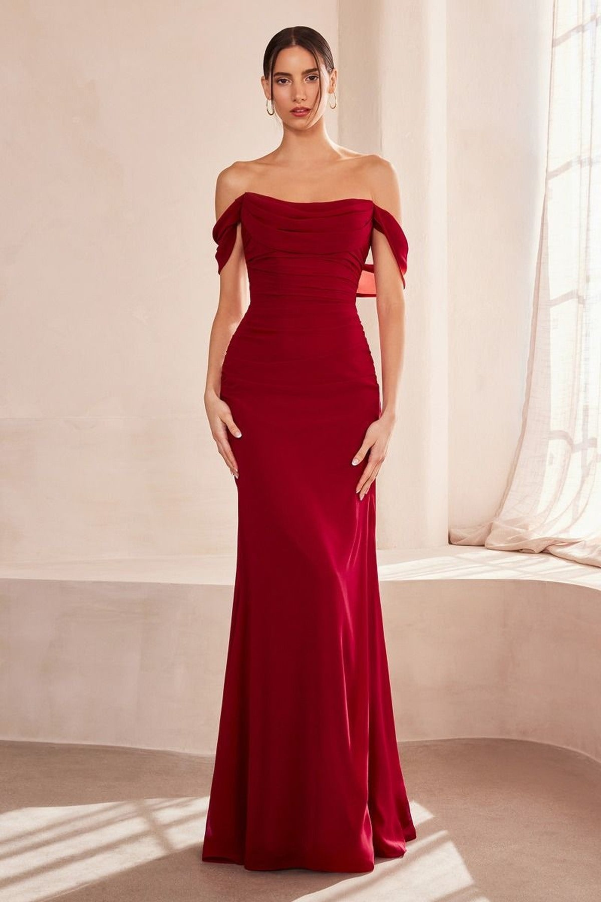 Amoris T705 Off Shoulder Fitted Bridesmaid Gown - Luzilly Bridal & Apparel