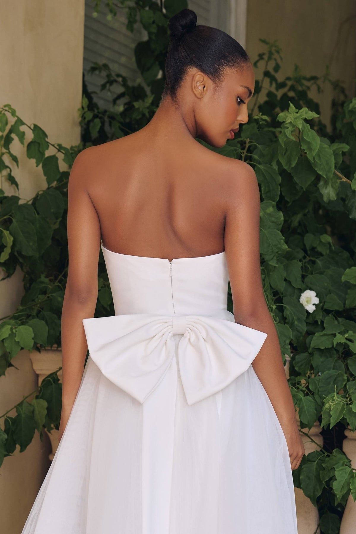 Amoris T712W Strapless Crepe Bodice A-Line Bridal Gown Layered Tulle Skirt - Luzilly Bridal & Apparel