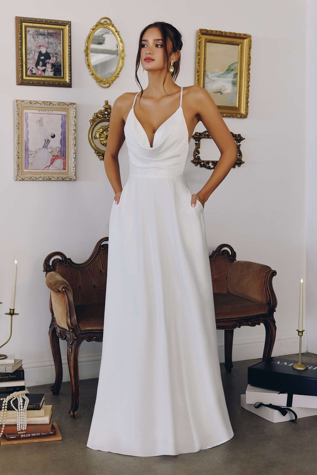 Amoris T714W A-Line Spaghetti Strap Wedding Dress - Luzilly Bridal & Apparel