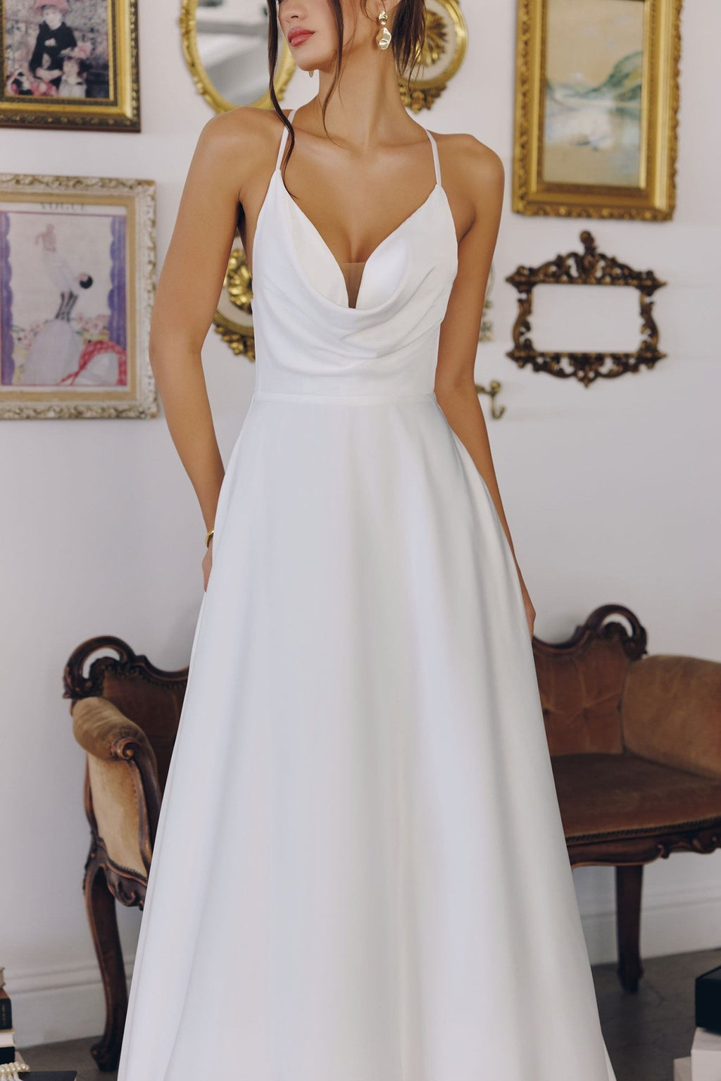 Amoris T714W A-Line Spaghetti Strap Wedding Dress - Luzilly Bridal & Apparel