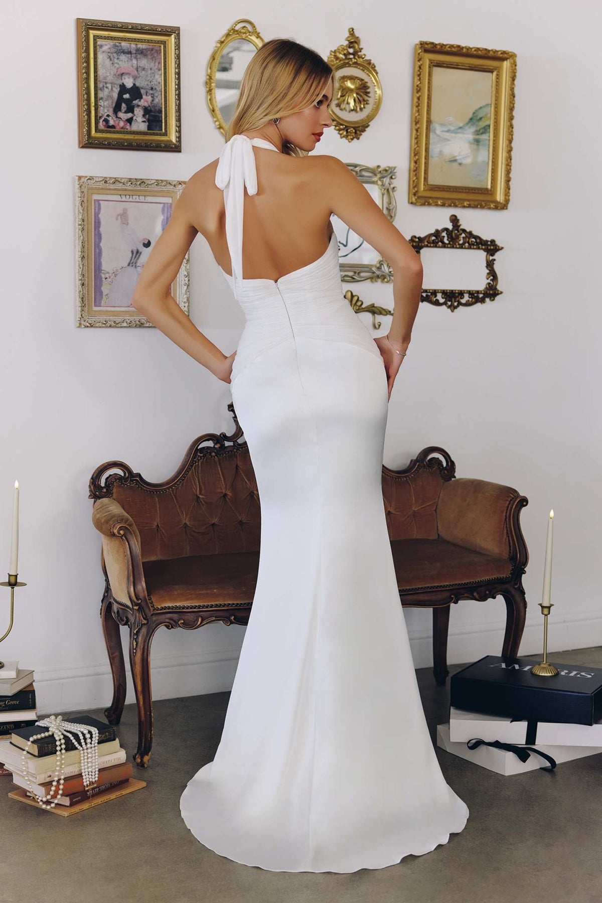 Amoris T720W Halter Satin Sleek Floor Length Satin Bridal Gown - Luzilly Bridal & Apparel