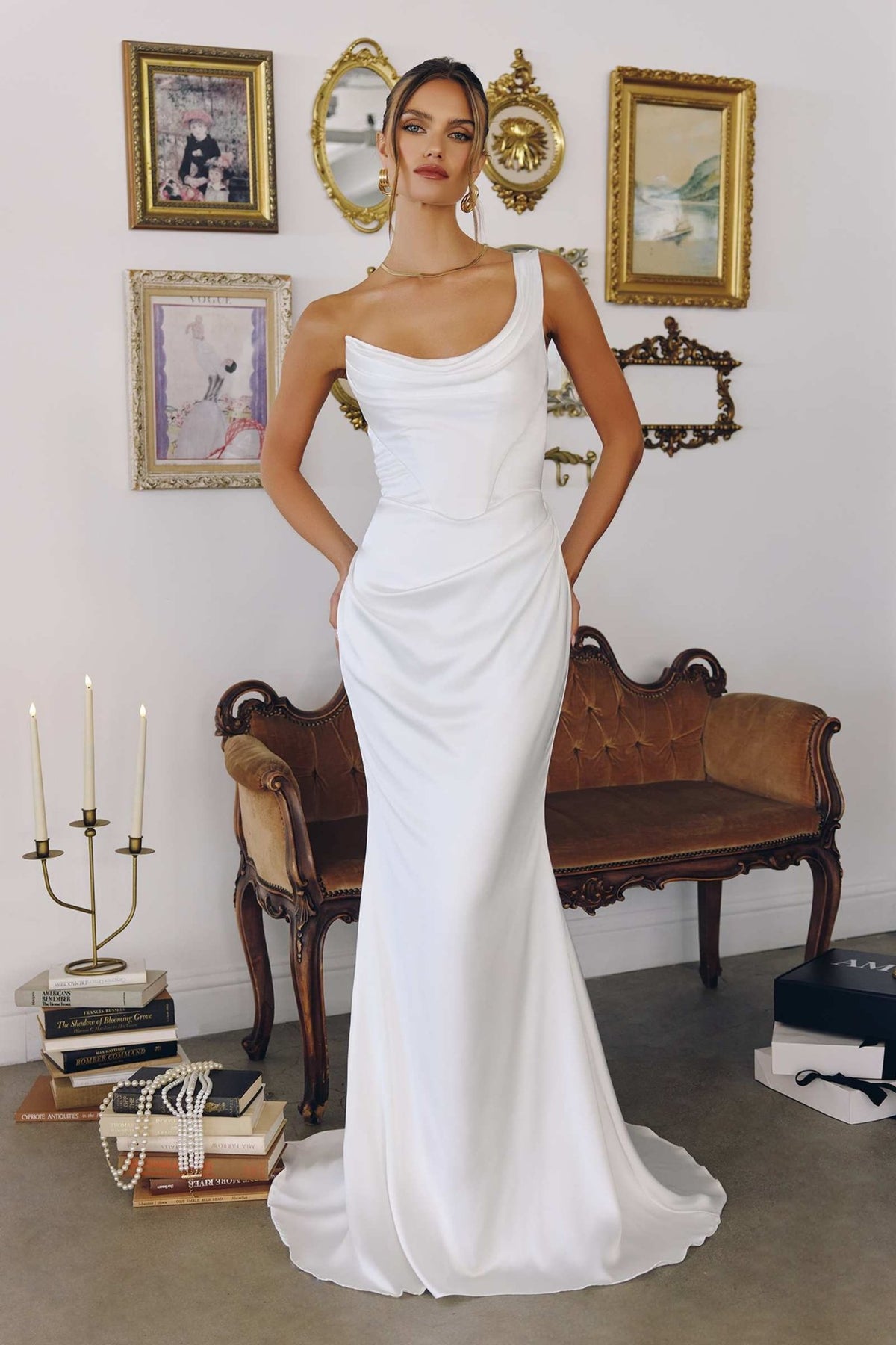 Amoris T727W One Shoulder Fitted Stretch Satin Mermaid Bridal Dress - Luzilly Bridal & Apparel