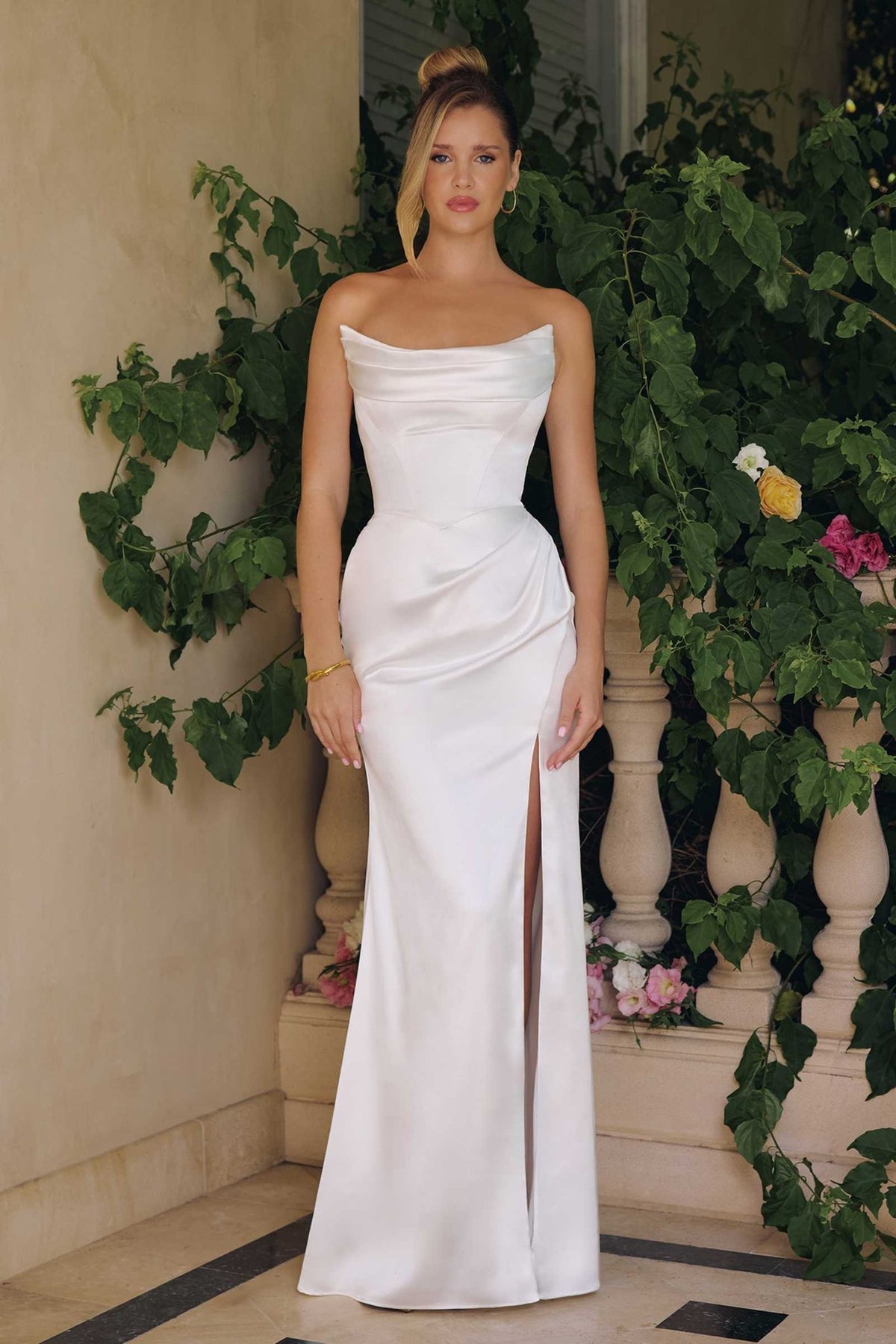 Amoris T820W Removable Strap Stretch Satin Floor Length Modern Bridal Gown - Luzilly Bridal & Apparel