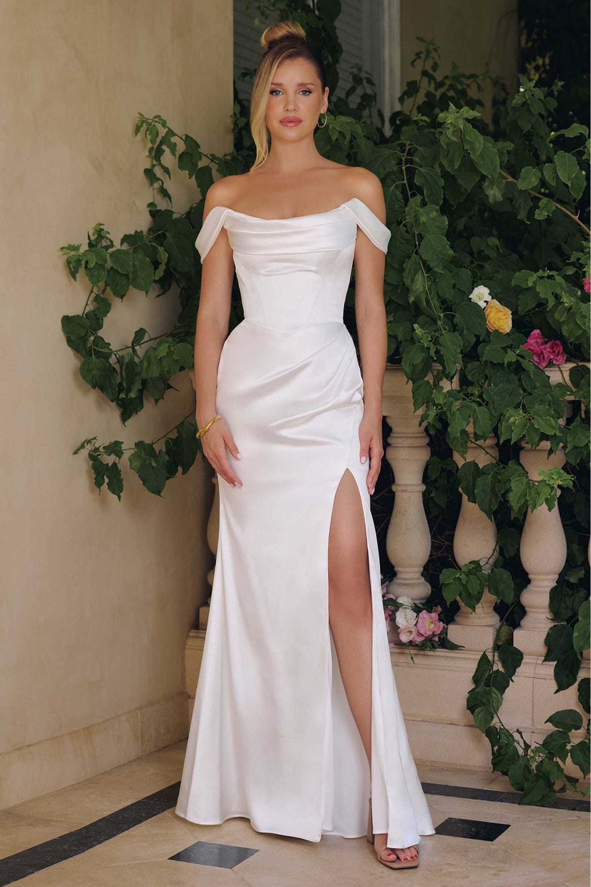 Amoris T820W Removable Strap Stretch Satin Floor Length Modern Bridal Gown - Luzilly Bridal & Apparel